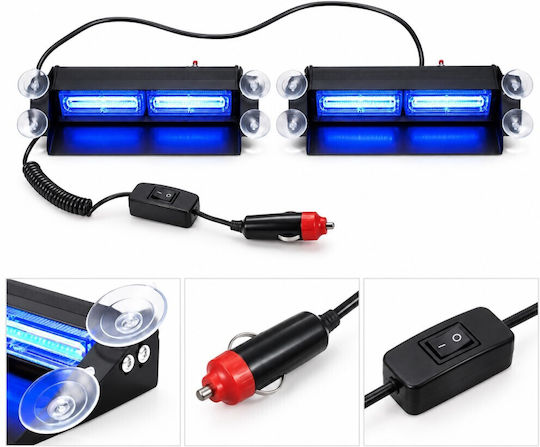 Professional Double Blue Windshield Beacon for Vehicle Strobe Warning Light 12/24V 72 Super COB LED 16000 lm TC-618