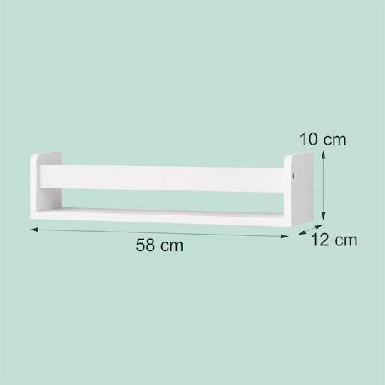 Raft de Perete pentru Copii Alb 58x12x10 cm