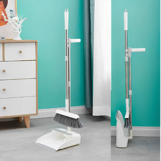Broom Dustpan Set Foldable Handle Metal Plastic Home Cleaning White Grey