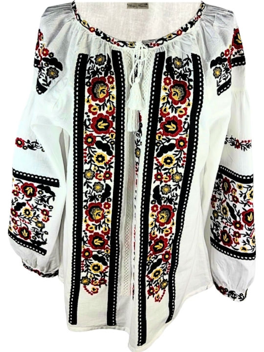 Bluză Damă din Bumbac White/Dark Black