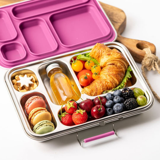 Lekkabox Кутия за храна от неръждаема стомана, Лилава, с отделения