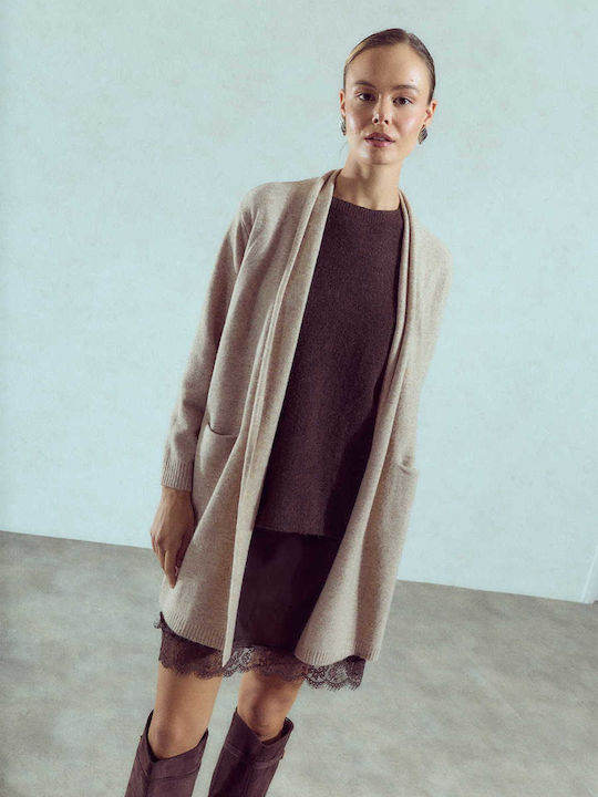 Women's Long Cardigan With Pockets Beige
