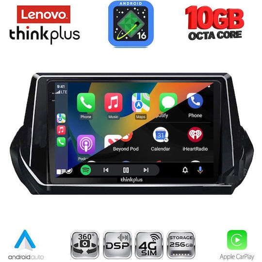 Lenovo Auto-Audiosystem für Peugeot 208 BMW X2 / X6 2008 (Bluetooth/USB/WiFi/GPS/Apple CarPlay/Android Auto) mit 9"-Touchscreen
