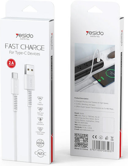 Yesido Ca120m Кабел USB-C мъжки - USB-A Бял 1 m