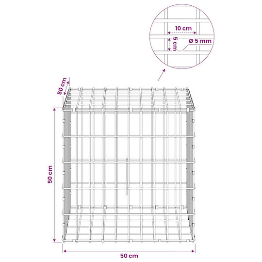 vidaXL Steel Gabion Basket for Garden Fencing 50x50x50 cm Silver