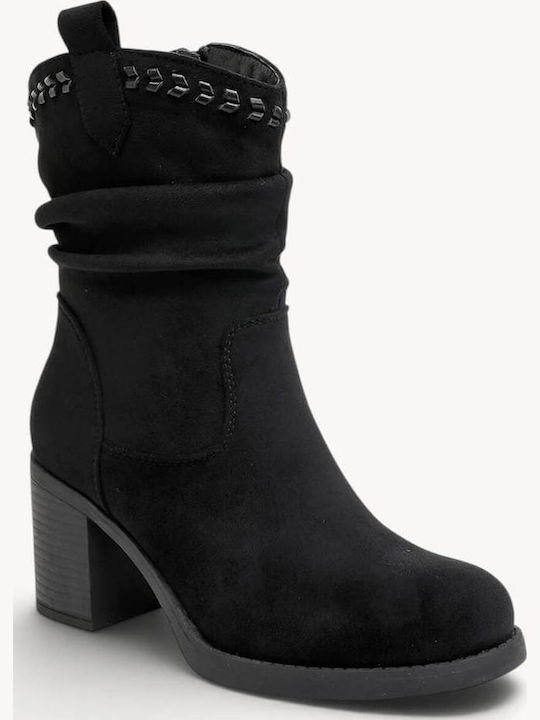 Schwarze Wildleder-Stiefeletten im Slouch-Stil mit Metallischen Details