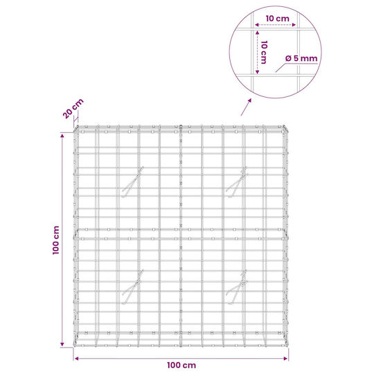 vidaXL Steel Gabion Box for Garden Fencing 100x20x100 cm Silver