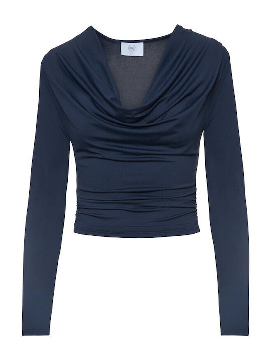 Γυναικεία Μπλούζα Μακρυμάνικη Ντραπέ Dark Blue