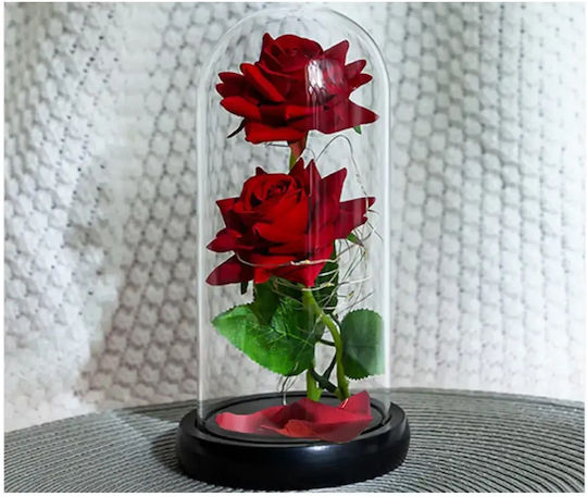 Rose in Glass Vase with 2 Red Roses & RGB LED 21 cm