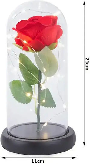 Τριαντάφυλλο Γυάλα Led Φωτισμό 21cm Κόκκινο