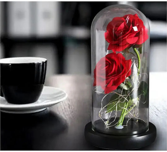 Rose in Glass Vase with 2 Red Roses & RGB LED 21 cm