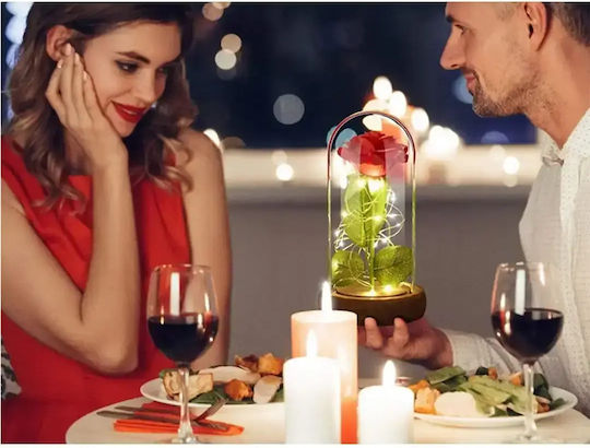 Τριαντάφυλλο Γυάλα Led Φωτισμό 21cm Κόκκινο