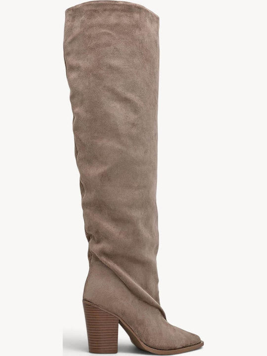 Beige Stiefel Über dem Knie mit Raffungen