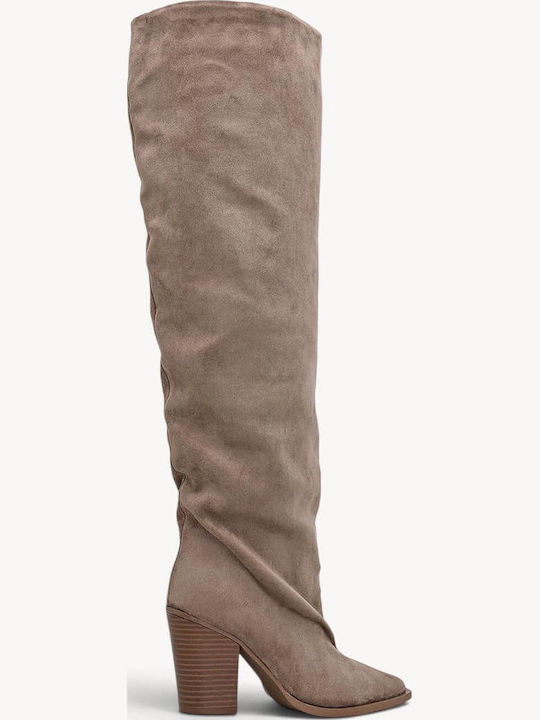 Beige Stiefel Über dem Knie mit Raffungen