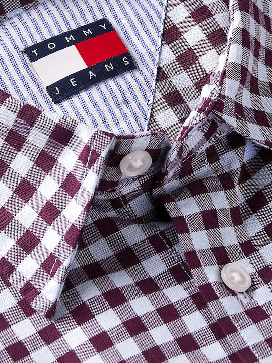 Long Sleeve Shirt in Regular Fit Checked Burgundy-Light Blue