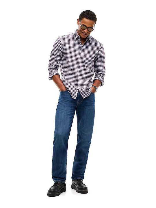 Long Sleeve Shirt in Regular Fit Checked Burgundy-Light Blue