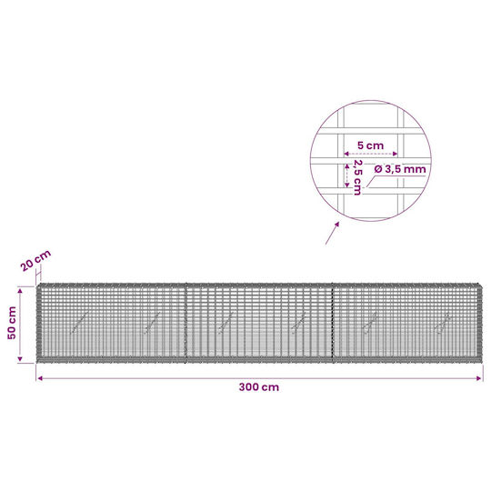 vidaXL Steel Gabion Basket for Garden Fence 2.5x2.5x50 cm Silver