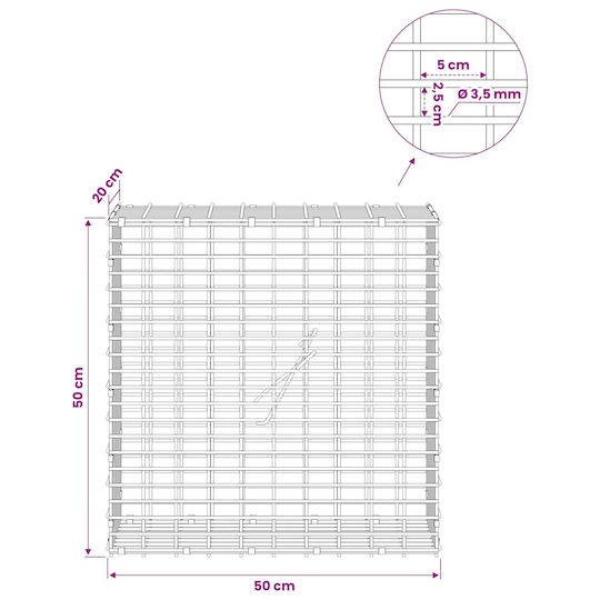 vidaXL Steel Gabion Box for Garden Fencing 2.5x2.5x50 cm Silver