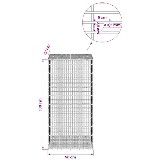 vidaXL Steel Gabion Box for Garden Fencing 2.5x2.5x100 cm Silver