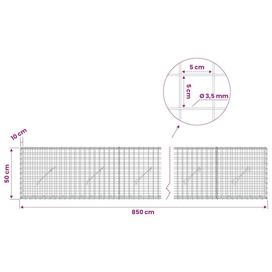 vidaXL Steel Gabion Basket for Garden Fence 5x5x50 cm Silver