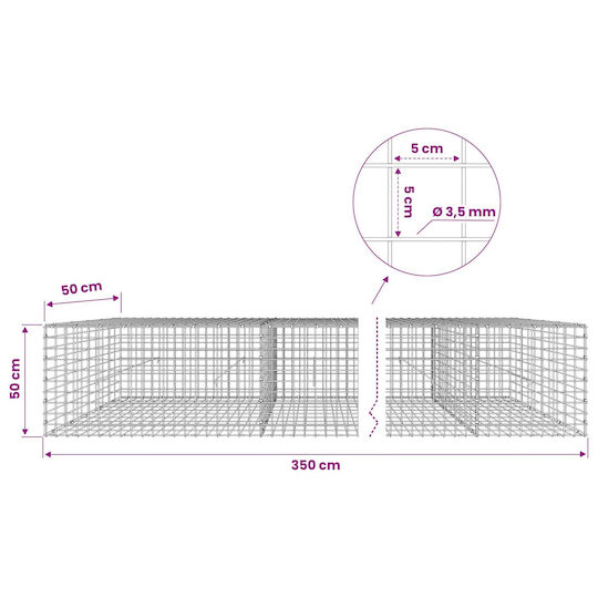 vidaXL Steel Gabion Basket for Garden Fencing 5x5x50 cm Silver