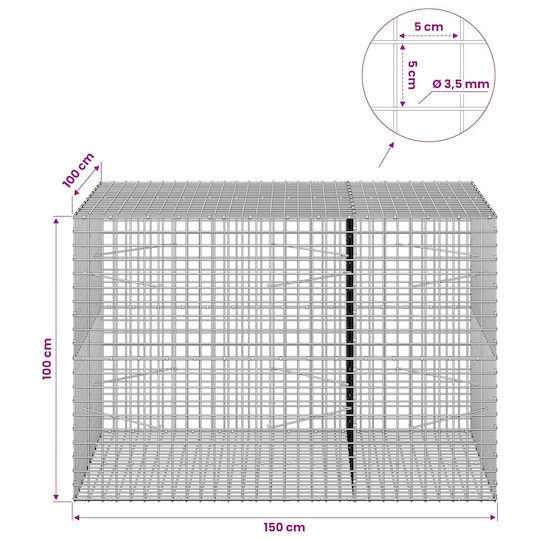 vidaXL Steel Gabion Box for Garden Fence 5x5x100 cm Silver