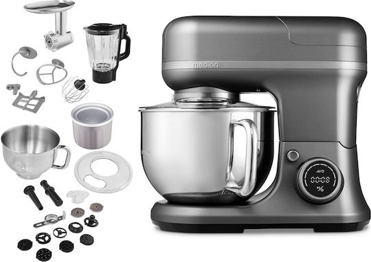 LIFE MD18440g Küchenmaschine 1200 W mit Rostfreier Schüssel 5 l Grau