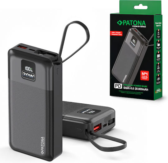 Patona Stark 6.0 Външна батерия 20000mAh 30W с USB-A порт и USB-C порт Power Delivery, Черна