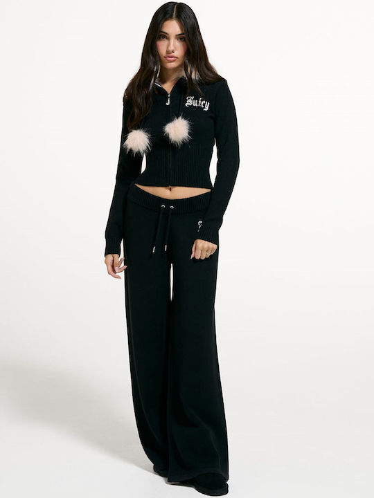 Diamante Cropped Γυναικεία Ζακέτα Φούτερ με Κουκούλα Black
