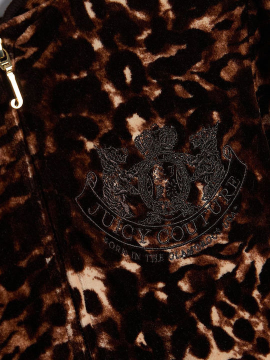 Robyn Women's Hooded Sweatshirt Cardigan Java Brown Leopard