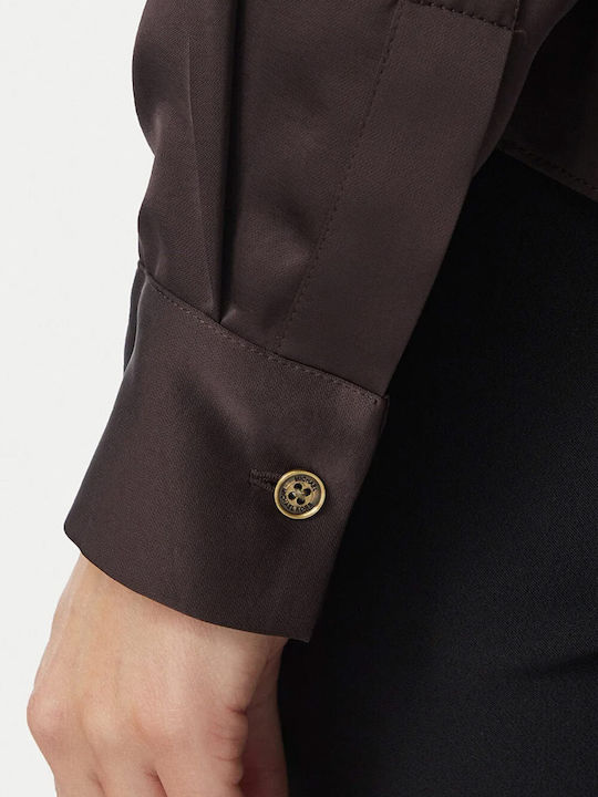 Long Sleeve Women's Satin Shirt Chocolate