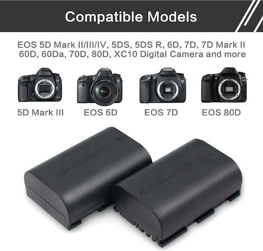 Set 2 Batteries 2000 Mah Lp-e6 Lp-e6n Dual Charger Enegon Canon
