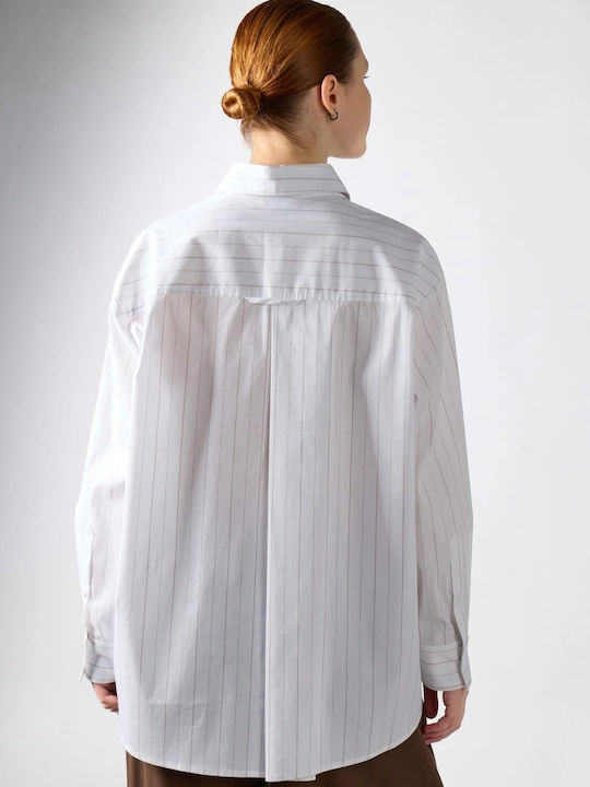 Long Sleeve Women's Shirt White Striped