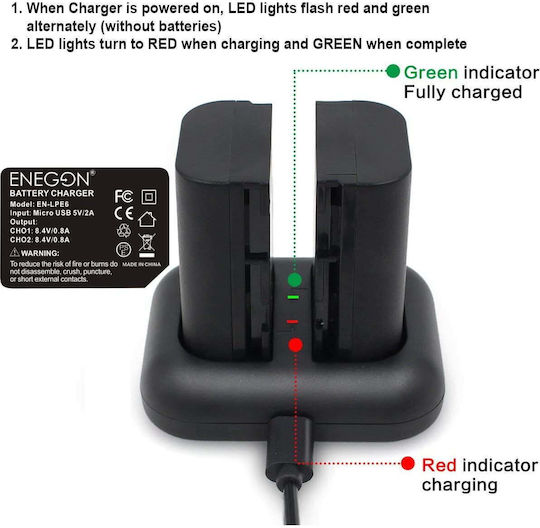 Set 2 Batteries 2000 Mah Lp-e6 Lp-e6n Dual Charger Enegon Canon