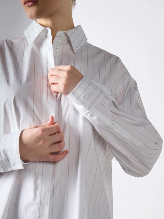 Long Sleeve Women's Shirt White Striped