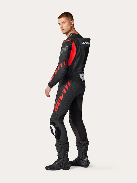 Rev'IT Argon 3 Мъжки Кожен Мотоциклетен Гащеризон Black Neon Red