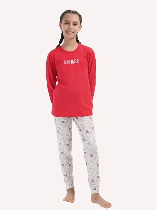 Vienetta Secret Pijama de Iarnă pentru Copii din Bumbac, Roșie Vienetta Secret Pijama de Iarnă pentru Copii din Bumbac, Roșie