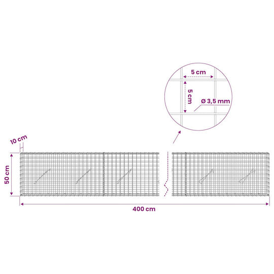 vidaXL Steel Gabion Box for Garden Fencing 5x5x50 cm Silver
