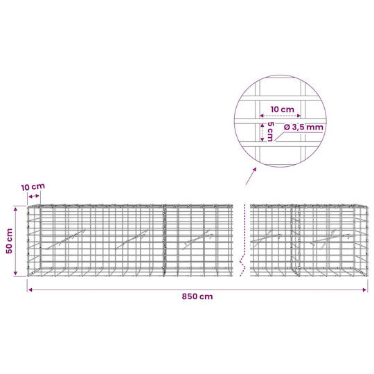 vidaXL Steel Gabion Box for Garden Fencing 10x10x50 cm Silver