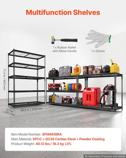 Vevor Dexion Shelving Unit 122x45x181.3cm with 5 Shelves Total Load Capacity 1135kg