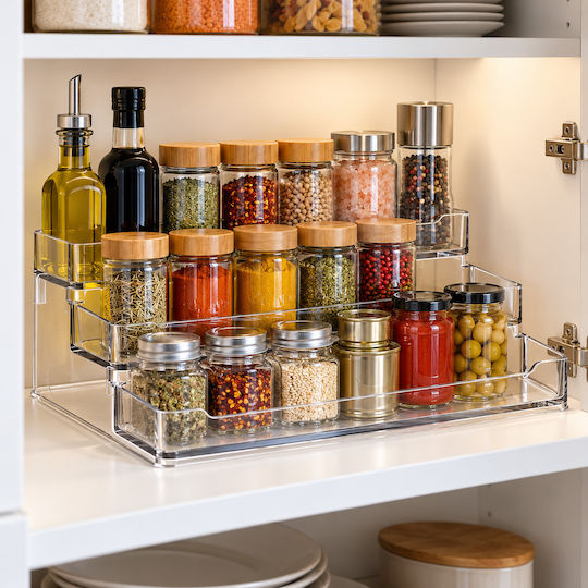 Femmit 3-Tier Organizer Transparent Acrylic 26x24x10cm for Spices, Cosmetics & Kitchen Counter