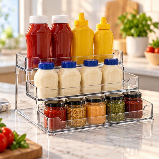 Femmit 3-Tier Organizer Transparent Acrylic 26x24x10cm for Spices, Cosmetics & Kitchen Counter
