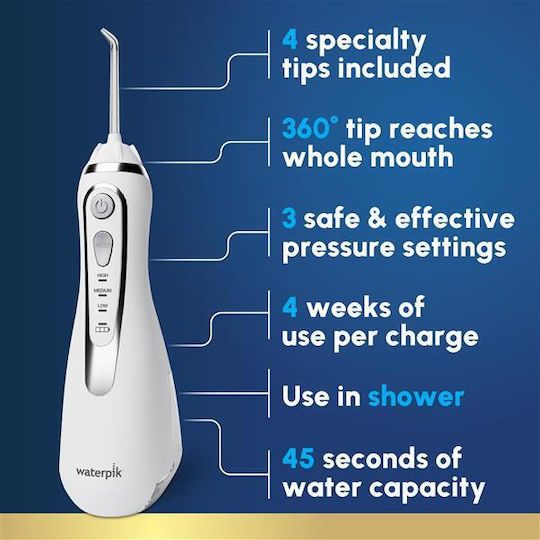 Waterpik Irigator Bucal 210ml Reîncărcabil & Impermeabil Alb WP-580EU