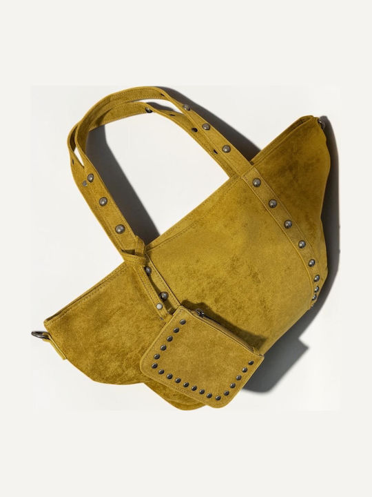Damen-Shopper aus Wildleder Senfgelb