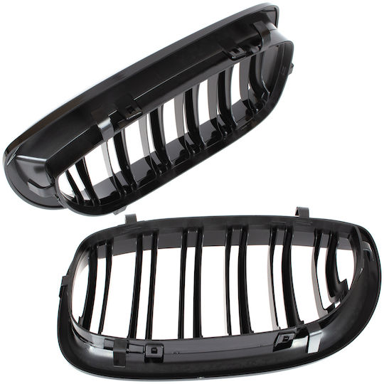 Bmw 3 E46 01-05 Coupe Cabrio Grille Between Headlights Kidneys Left + Right Set Black Glossy Double Bar