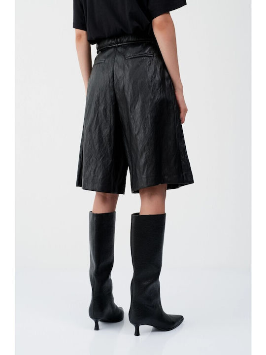 Damen-Lederbermudas Black