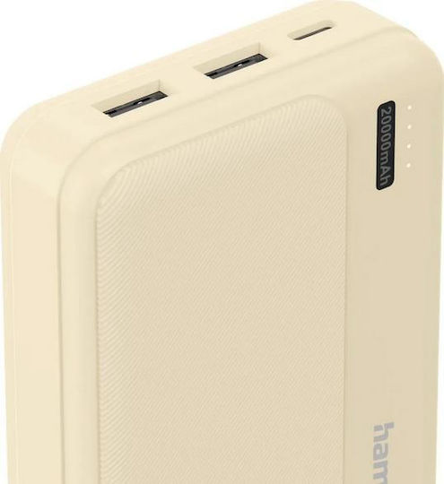 HAMA Pocket 20 Power Bank 20000mAh 10.5W mit 2 USB-A Ausgangsanschlüsse Sand