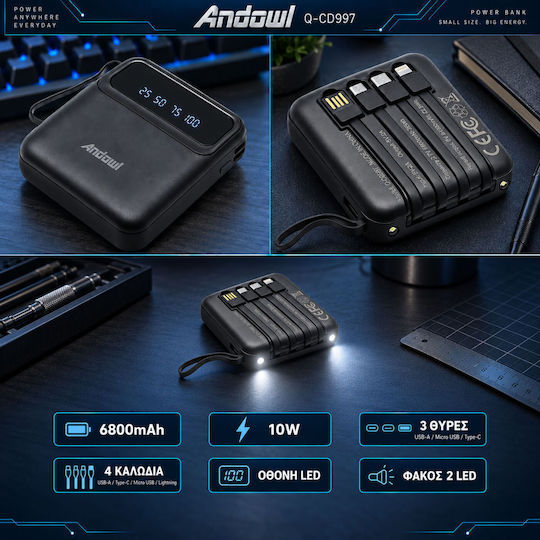 Andowl Q-CD997 Powerbank 6800 mAh 10 W Schwarz