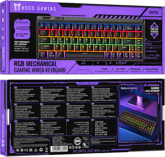 Hoco GM703 Rico Gaming Mechanical Tenkeyless Keyboard with RGB Lighting (International English)