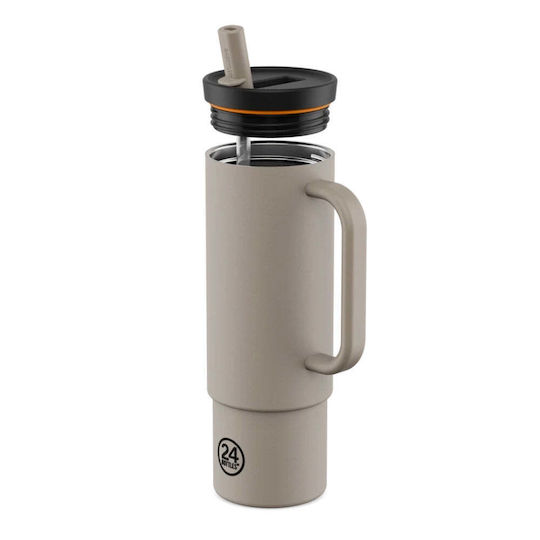 24Bottles Linen Ποτήρι Θερμός Ανοξείδωτο BPA Free 800ml Linen με Καλαμάκι